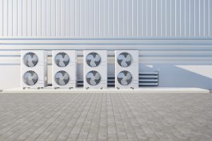 3d rendering of condenser unit or compressor outside factory plant.
